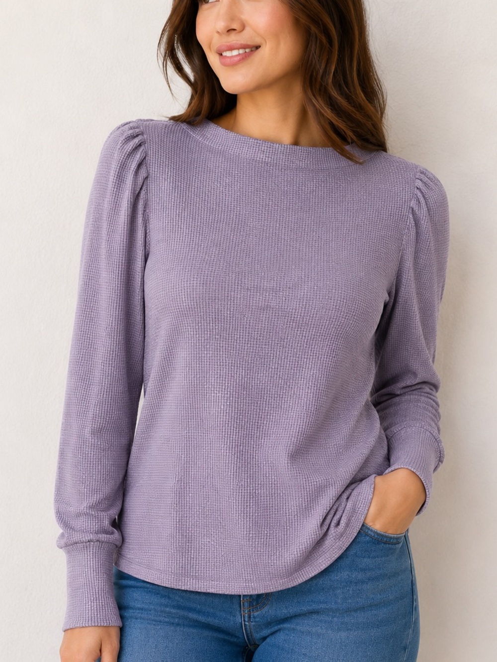 Soft Surroundings Melina Lavender Puff-Shoulder Long Sleeve Top XS